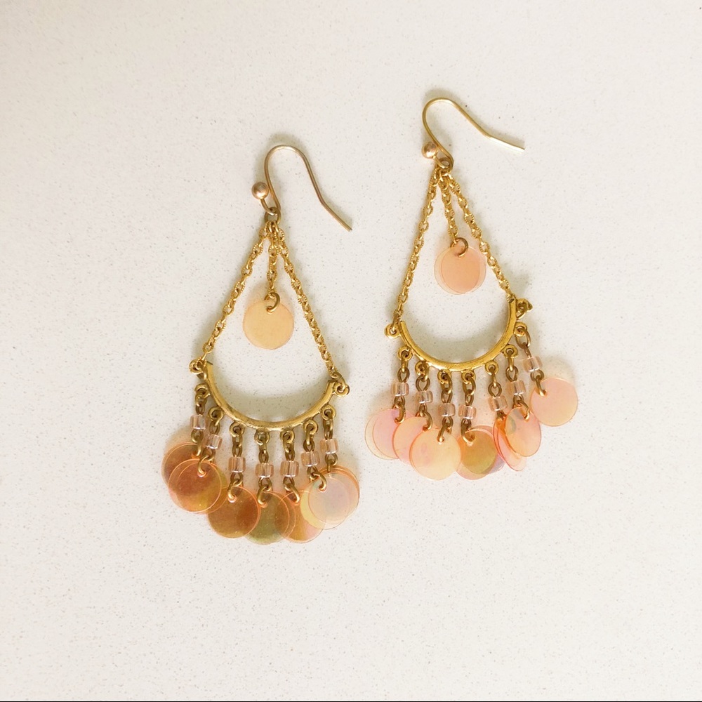 Gold burnt orange dangling  chandelier earrings
